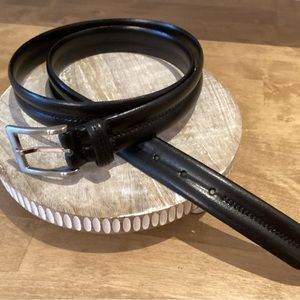 Italian Leather Black Belt w/Brushed Silver Buckle Size 42